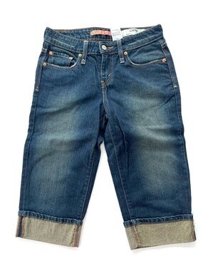 Levi's Women's Dark Indigo Denim Capri Pants Cuffed Jean Bermuda Shorts Medium